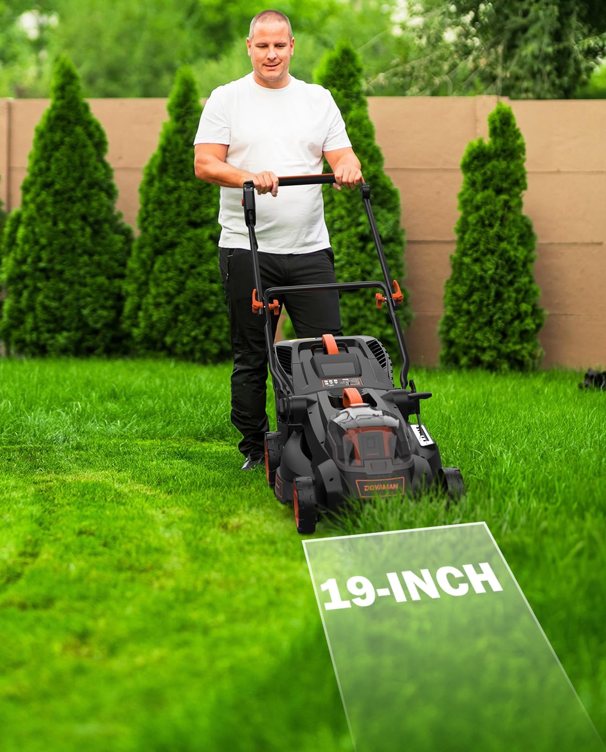 DOVAMAN LD40A 19Inch Brushless Lawn Mower, 40V Powerful Cordless Lawn Mower, Effortless Single-Lever Height Adjustment
