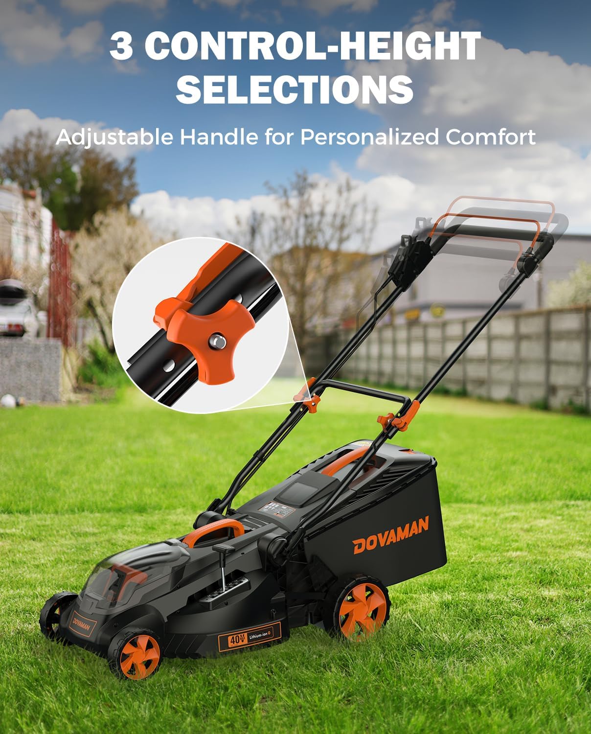 DOVAMAN LD40A 19Inch Brushless Lawn Mower, 40V Powerful Cordless Lawn Mower, Effortless Single-Lever Height Adjustment