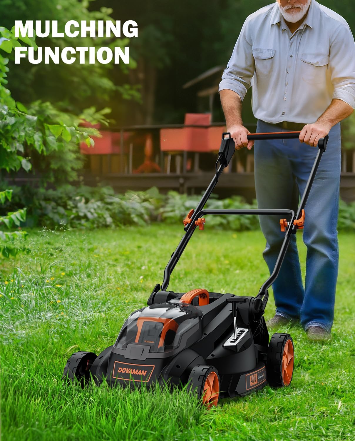DOVAMAN LD40A 19Inch Brushless Lawn Mower, 40V Powerful Cordless Lawn Mower, Effortless Single-Lever Height Adjustment