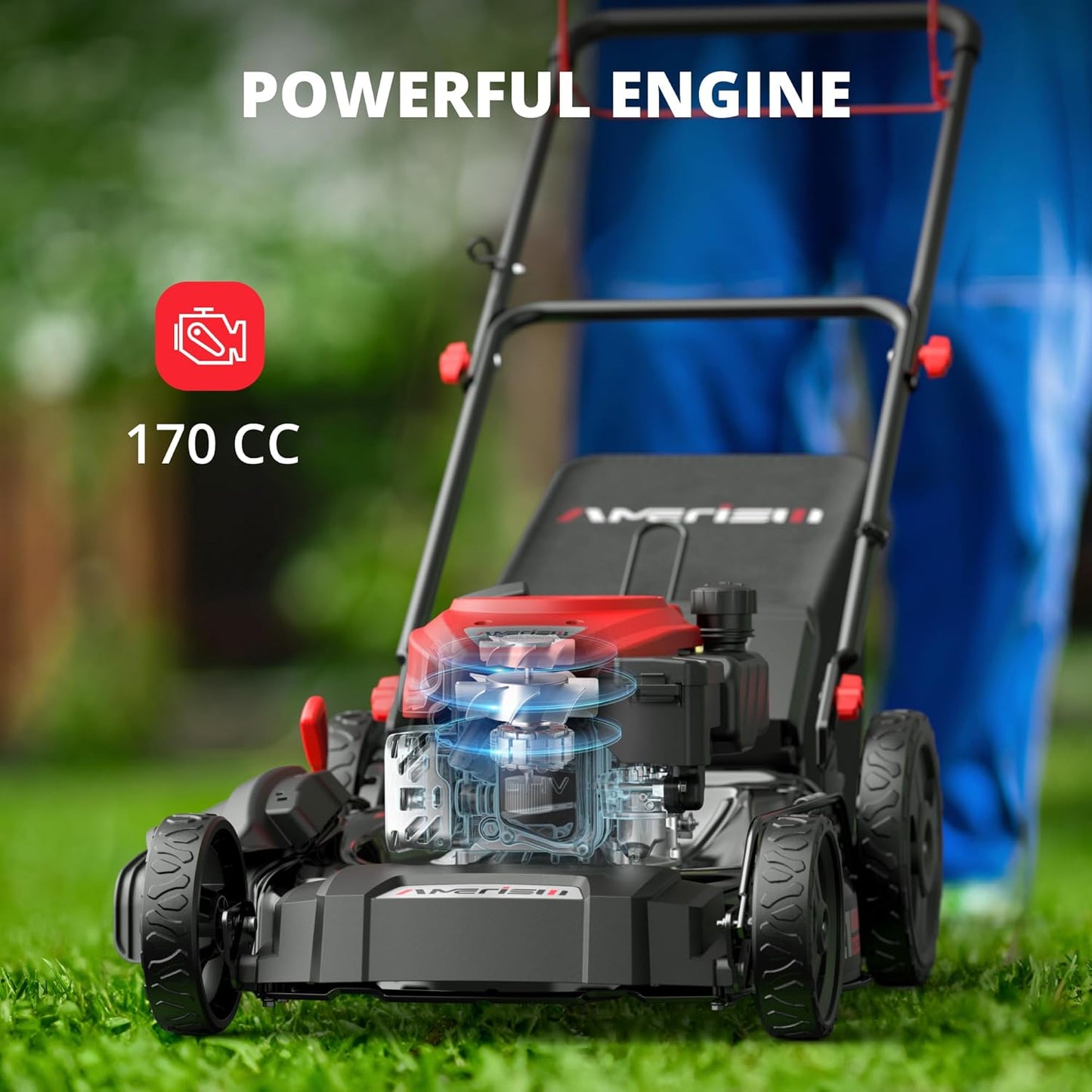 AMERISUN 21-Inch Self-Propelled Gas Lawn Mower for Large Yard, 170cc 4-Stroke Engine