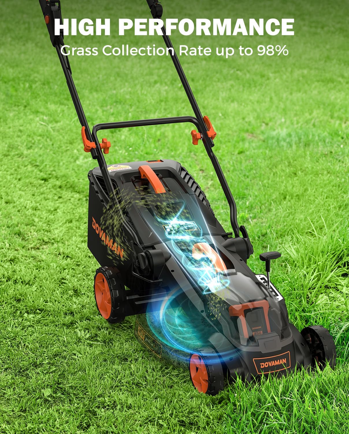 DOVAMAN LD40A 19Inch Brushless Lawn Mower, 40V Powerful Cordless Lawn Mower, Effortless Single-Lever Height Adjustment