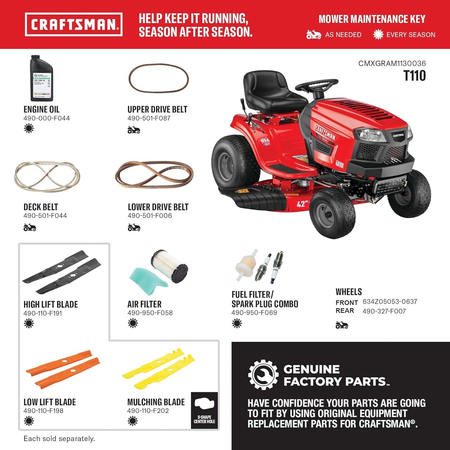 CRAFTSMAN 42" Gas Riding Lawn Mower, 17.5 HP Briggs & Stratton Engine, 7-Speed Lawn Tractor