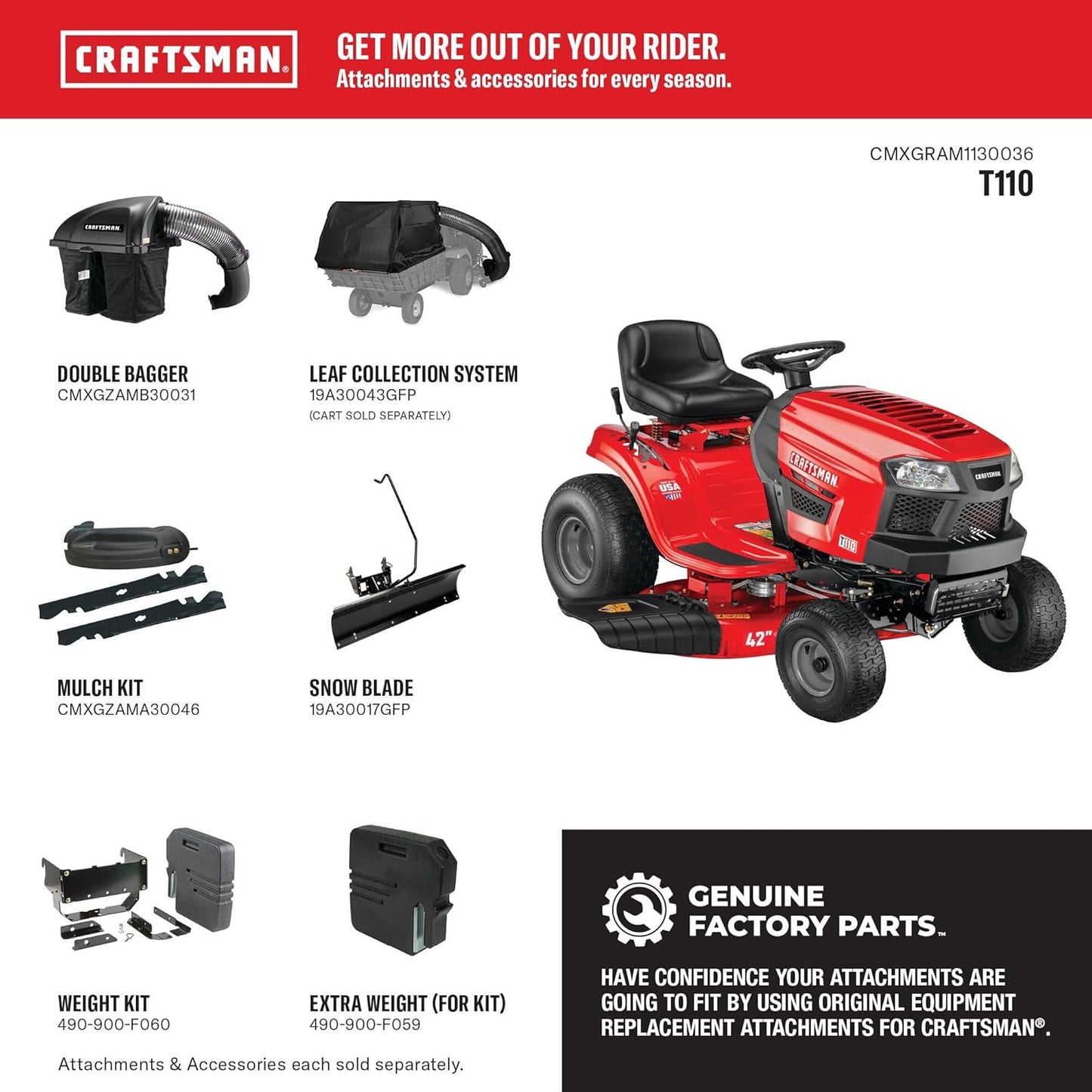 CRAFTSMAN 42" Gas Riding Lawn Mower, 17.5 HP Briggs & Stratton Engine, 7-Speed Lawn Tractor