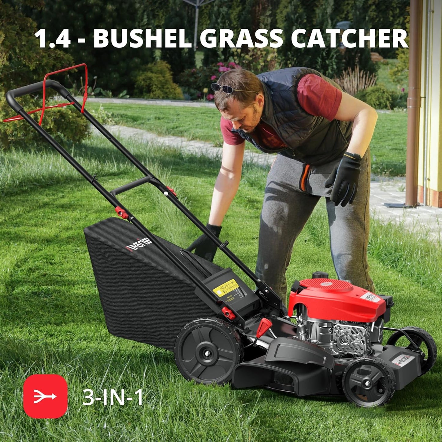 AMERISUN 21-Inch Self-Propelled Gas Lawn Mower for Large Yard, 170cc 4-Stroke Engine